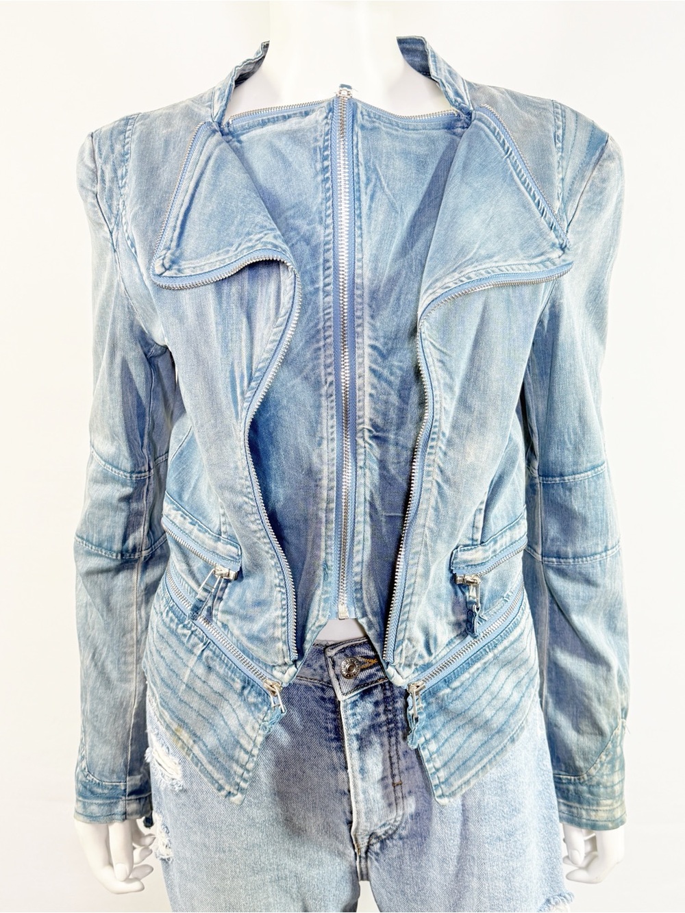 REDIAL Blue Denim Zipper Jacket Size S Going Out Casual Moto Long Sleeve